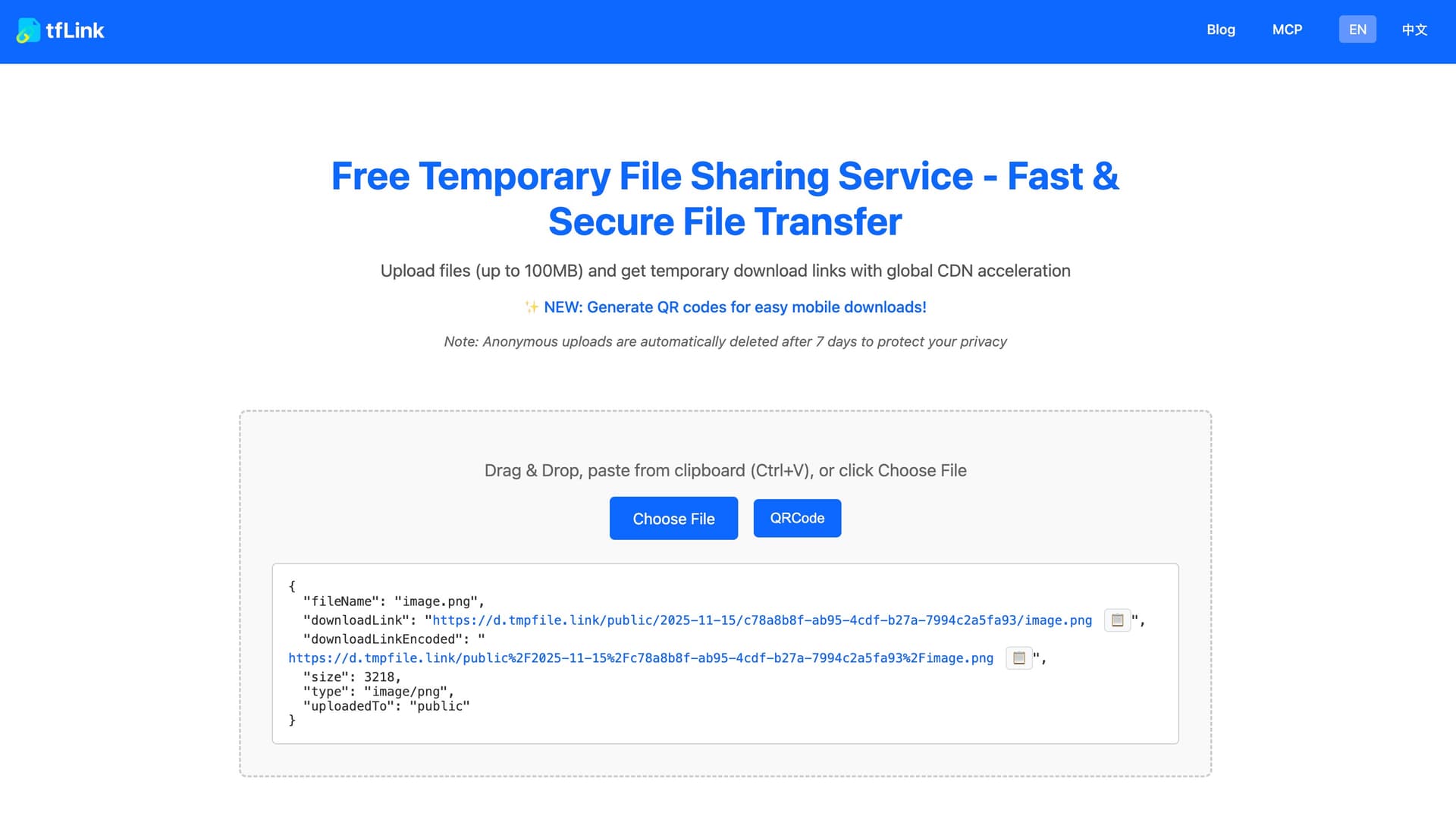 tfLink - Free Temporary File Sharing - Product Image