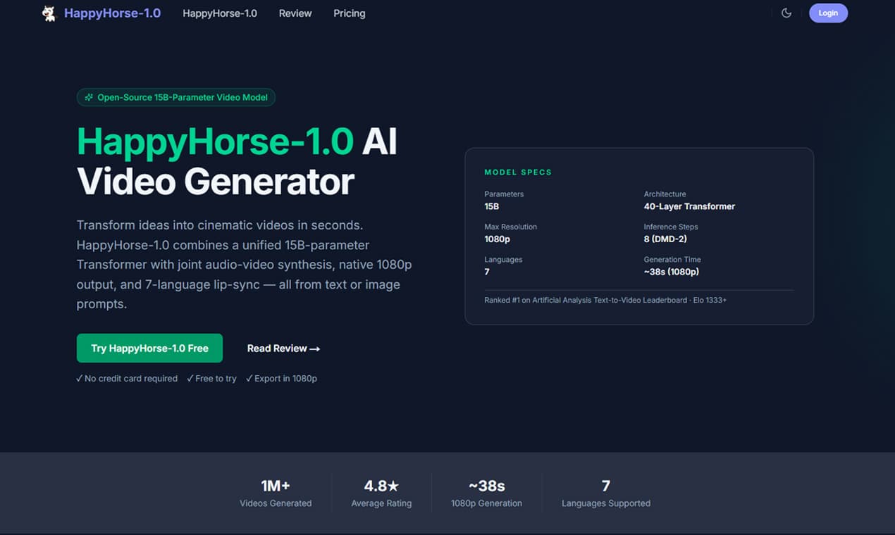 HappyHorse-1.0 AI Video Generator - Product Image